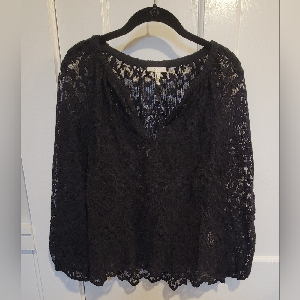 Joie Black Lace V-Neck Sheer Blouse M/L